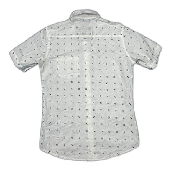 Broken Threads Men's Button Down Shirt Short Sleeve White blue Print Size S - Picture 3 of 7